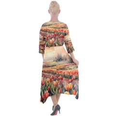 Quarter Sleeve Wrap Front Maxi Dress 