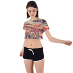 Tulips Field Tree Tie Back Short Sleeve Crop T-Shirt