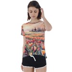 Tulips Field Tree Short Sleeve Open Back T-Shirt