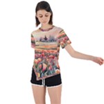 Tulips Field Tree Asymmetrical Short Sleeve Sports T-Shirt