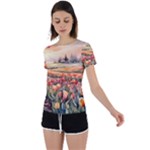 Tulips Field Tree Back Circle Cutout Sports T-Shirt