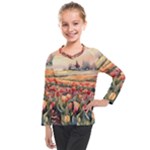 Tulips Field Tree Kids  Long Mesh T-Shirt