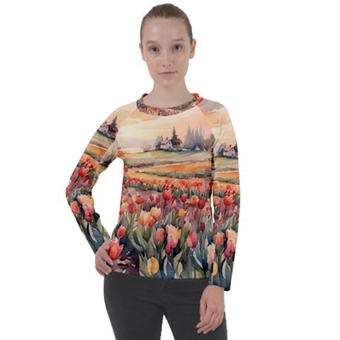 Tulips Field Tree Women s Long Sleeve Raglan T