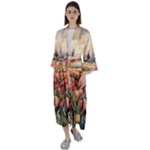 Tulips Field Tree Maxi Satin Kimono