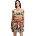 Tulips Field Tree Long Sleeve Velour Skater Dress