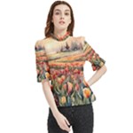 Tulips Field Tree Frill Neck Blouse