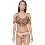 Tulips Field Tree Ruffle Edge Tie Up Bikini Set	