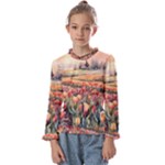 Tulips Field Tree Kids  Frill Detail T-Shirt
