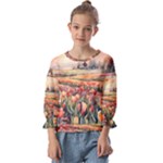 Tulips Field Tree Kids  Cuff Sleeve Top