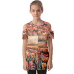 Tulips Field Tree Fold Over Open Sleeve Top