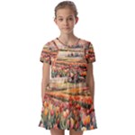 Tulips Field Tree Kids  Short Sleeve Pinafore Style Dress