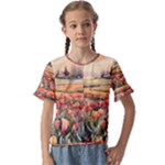Tulips Field Tree Kids  Cuff Sleeve Scrunch Bottom T-Shirt