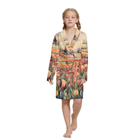 Tulips Field Tree Kids  Long Sleeve Velvet Lounge Robe from ArtsNow.com