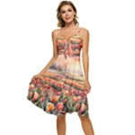 Tulips Field Tree Sleeveless Tie Front Chiffon Dress