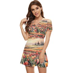 V-Neck High Waist Chiffon Mini Dress 
