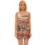 Tulips Field Tree V-Neck Satin Pajamas Set