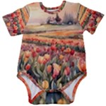Tulips Field Tree Baby Short Sleeve Bodysuit