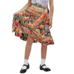 Tulips Field Tree Kids  Ruffle Flared Wrap Midi Skirt