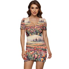 Low Cut Cap Sleeve Mini Dress 