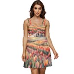 Tulips Field Tree Ruffle Strap Babydoll Chiffon Dress