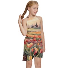 Kids  Halter Collar Waist Tie Chiffon Dress 