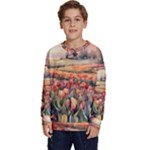 Tulips Field Tree Kids  Crewneck Sweatshirt