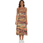 Tulips Field Tree Sleeveless Shoulder Straps Boho Dress