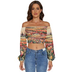 Long Sleeve Crinkled Weave Crop Top 