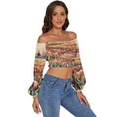 Long Sleeve Crinkled Weave Crop Top 
