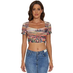 Short Sleeve Square Neckline Crop Top  