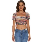 Tulips Field Tree Short Sleeve Square Neckline Crop Top 
