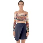 Tulips Field Tree Long Sleeve Off Shoulder Crop Top