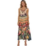 Tulips Field Tree V-Neck Sleeveless Wide Leg Pants Overalls