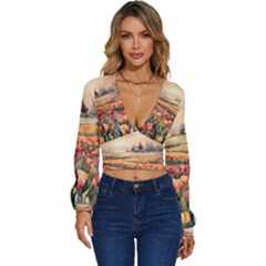 Long Sleeve Deep-V Velour Top 