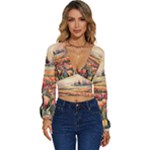 Tulips Field Tree Long Sleeve Deep-V Velour Top