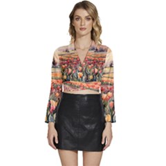 Long Sleeve Tie Back Satin Wrap Top 
