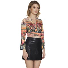 Long Sleeve Tie Back Satin Wrap Top 