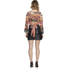 Long Sleeve Tie Back Satin Wrap Top 