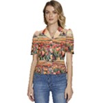 Tulips Field Tree Puffed Short Sleeve Button Up Jacket
