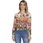 Tulips Field Tree Women s Long Sleeve Revers Collar Cropped Jacket