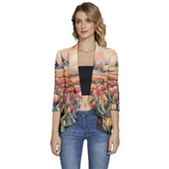 Women s 3/4 Sleeve Ruffle Edge Open Front Jacket 