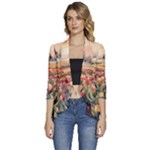 Tulips Field Tree Women s 3/4 Sleeve Ruffle Edge Open Front Jacket