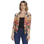 Tulips Field Tree Women s Draped Front 3/4 Sleeve Shawl Collar Jacket