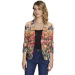 Tulips Field Tree Women s One-Button 3/4 Sleeve Short Jacket