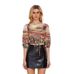 Mid Sleeve Drawstring Hem Top 