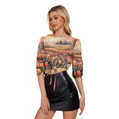 Mid Sleeve Drawstring Hem Top 