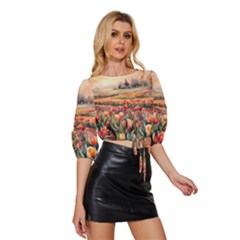 Mid Sleeve Drawstring Hem Top 