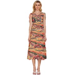V-Neck Drawstring Shoulder Sleeveless Maxi Dress 