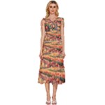 Tulips Field Tree V-Neck Drawstring Shoulder Sleeveless Maxi Dress