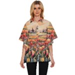 Tulips Field Tree Women s Batwing Button Up Shirt